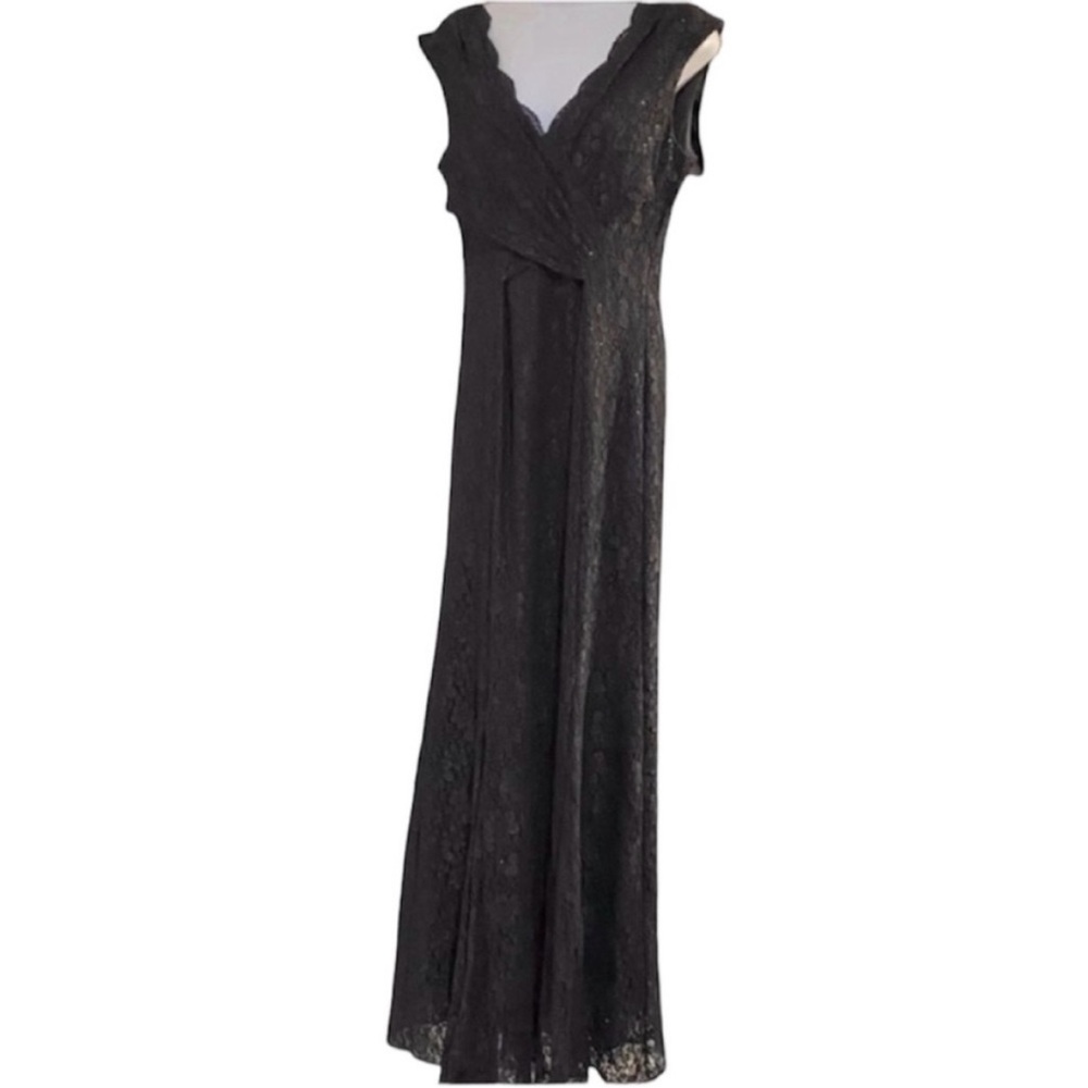 TAHARI lace sequins long formal dress 10 black